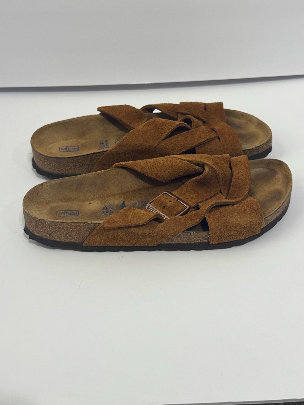 Birkenstock Lugano Women's Suede Crisscross Slide Sandals in Brown 10 narrow - Picture 5 of 7